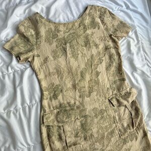 Vintage 90’s Linen Karin Steven’s Botanical Dress Size 8 - with deep pockets!
